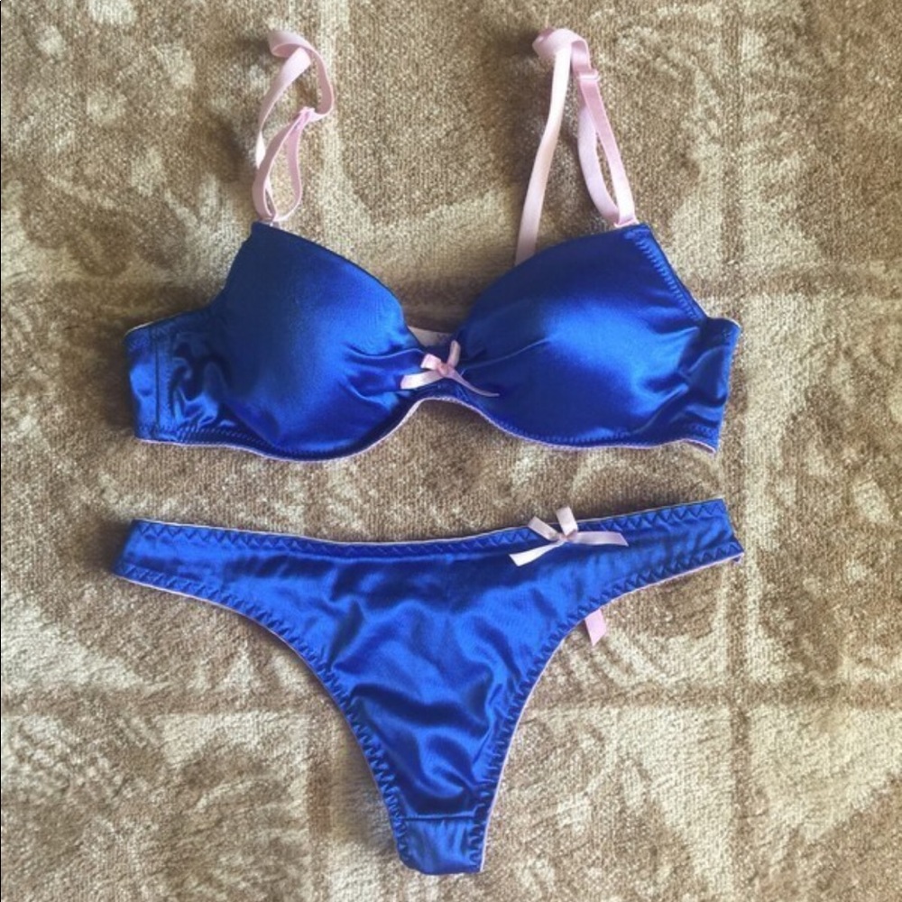 Natives Intimates Blue Matching Bra Thong Set 34B